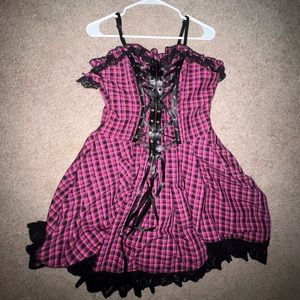 pink plaid dark in love goth dress 🎀